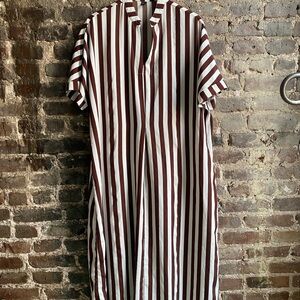 Emery Rose Brown And White Vertical Stripe Short Sleeve Maxi Dress Sz 1XL